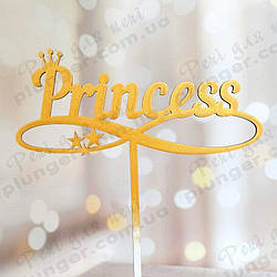 Топер, декор для кондитерських виробів Princess Золотистий