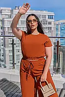 Жіночий літній костюм на кожен день штани з високою посадкою та блузка у великих розмірах