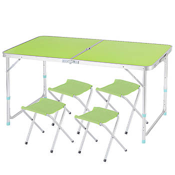Туристичний складний стіл для пікніка з регулюванням висоти та 4 стільці Folding Table Стіл зі стільцями для дачі