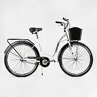 Дорожный велосипед Corso Fortuna 28" стальная рама 20", корзина, багажник, 1 скорость, белый