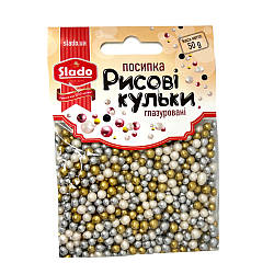 Рисові кульки глазуровані мікс Срібно-білий-золотий 5мм, 50 г
