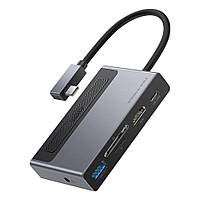 Концентратор usb hub Baseus Metal Gleam 100Вт USB Type-C 6в1 HDMI 4K зарядный картридер FAA