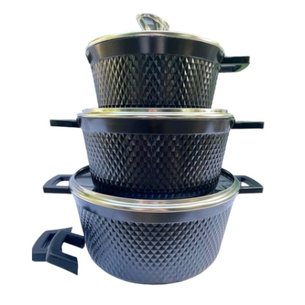 Набір каструль мармурове покриття з кришками 6 предметів BN-394 Чорний, фото 1