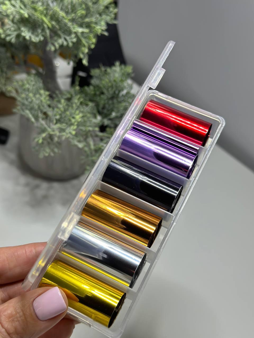 Набір фольги 6 шт у контейнері для дизайну нігтів дзеркальна