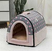 Домик будка лежак 2 в 1 Трансформер для собак и кошек размер 43х35х33 рожевий