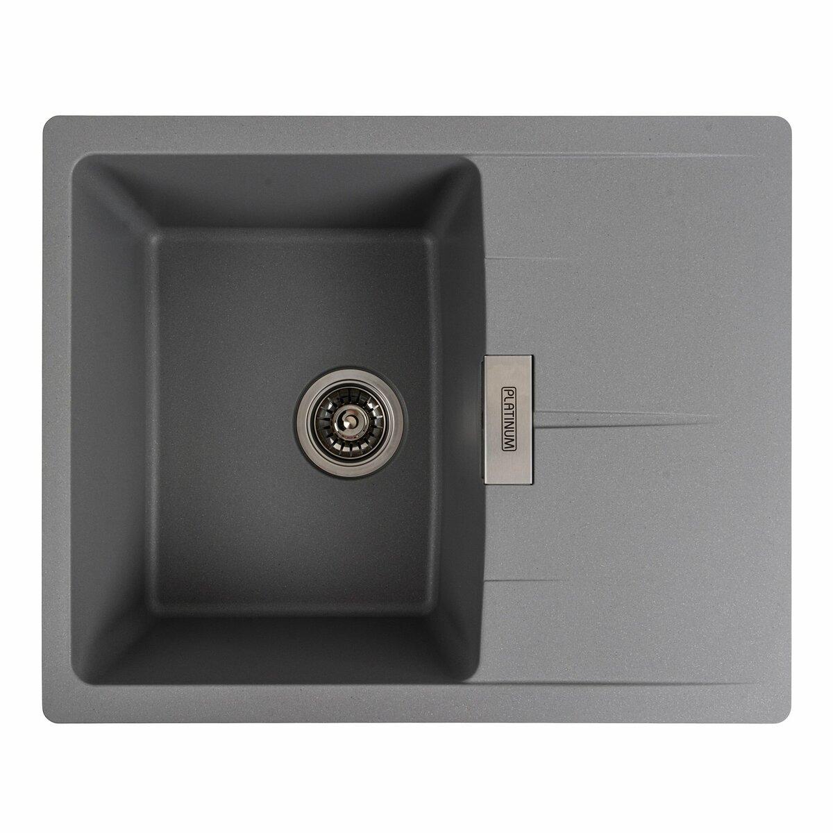 Гранітна мийка для кухні Platinum 6250 ZIRKONE матовий сірий металік