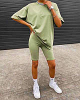 Стильный женский летний костюм велосипедки+ футболка, спортивный модный комплект женский повседневный