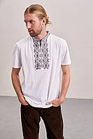 Футболка вышиванка мужская "Гетьман", белая трикотажная футболка с орнаментом