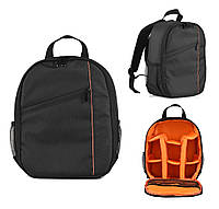 Рюкзак для фотоаппарата сумка для фотографа черный, внутри оранжевый карман спереди