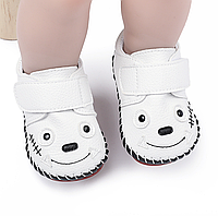 Пінетки-туфлі для хлопчика білі з мордочкою 0-6 міс