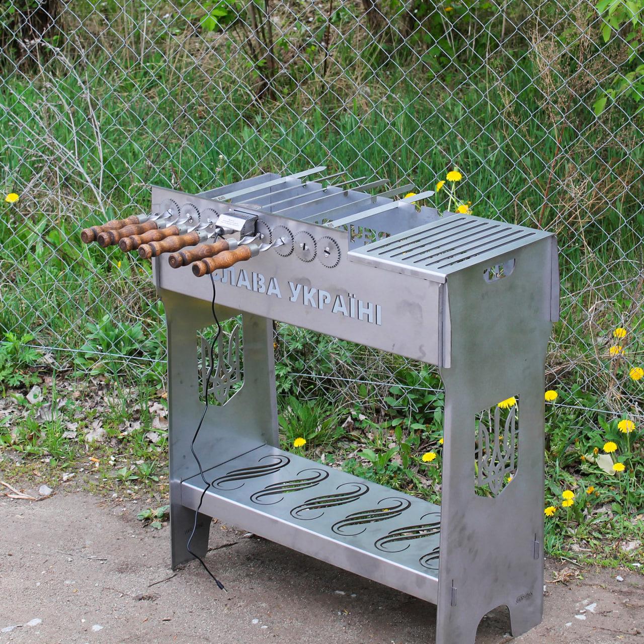 Мангальний комплекс: Мангал розбірний з нержавійки з вбудованою шашличницею + Сковорода + Шампура, фото 1