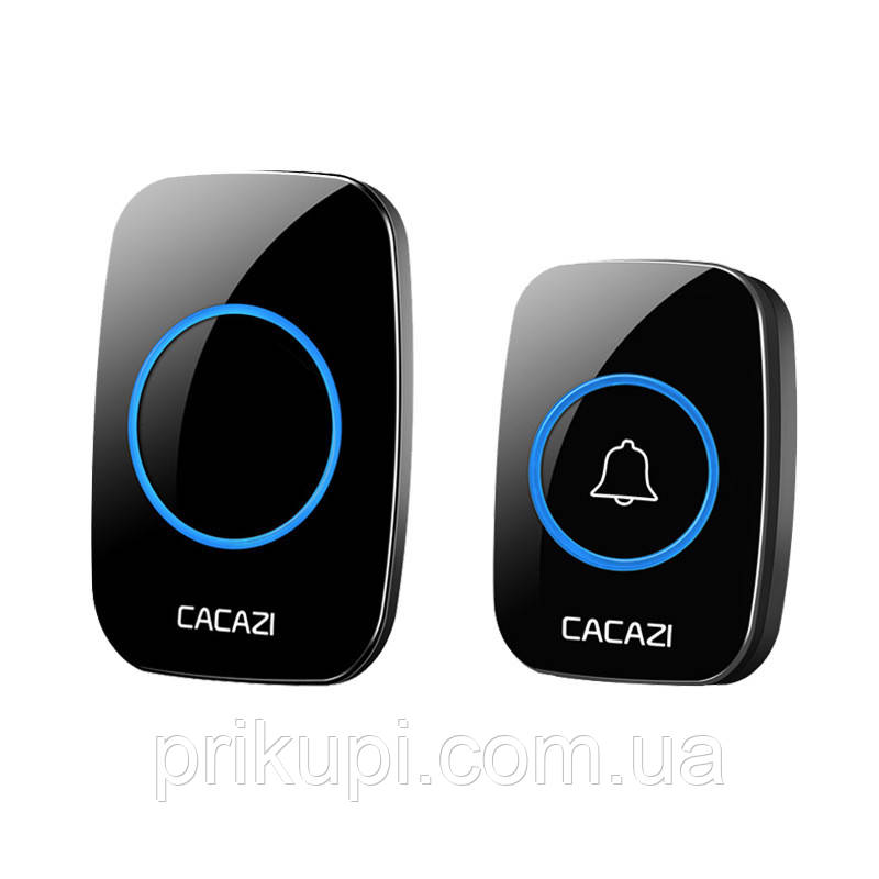 Бездротовий дверний дзвінок у квартиру, дім Cacazi до 300 метрів, від мережі 220 вольтів, Чорний