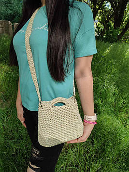 Женская сумка тоут, сумочка на плечо с широким ремешком из полиэфирного шнура, плетеная ручная работа