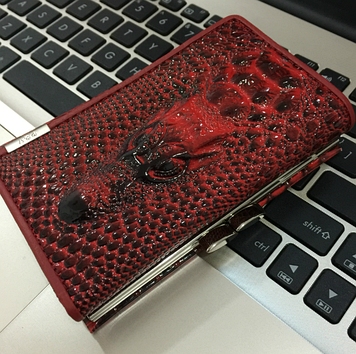 Жіночий шкіряний гаманець крокодил міні клатч портмоне з крокодилом із натуральної шкіри Червоний