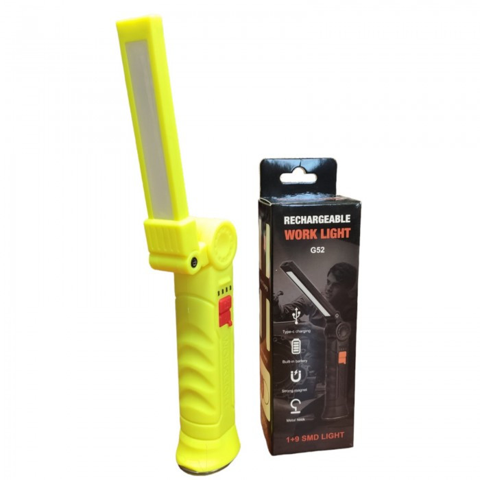 Акумуляторна складана лампа WORKLIGHT G-52 LED COB поворот на 180° ліхтар з магнітом і гачком Лимонний