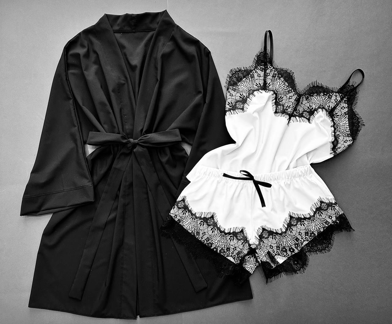 Халат и пижама с кружевом, комплект.