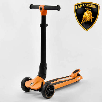 Самокат триколісний Lamborghini колеса світяться, чорно-жовтогарячий, LB-10200, фото 1