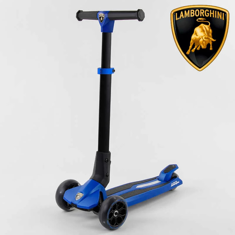 Самокат триколісний Lamborghini колеса світяться, чорно-синій, LB-20300