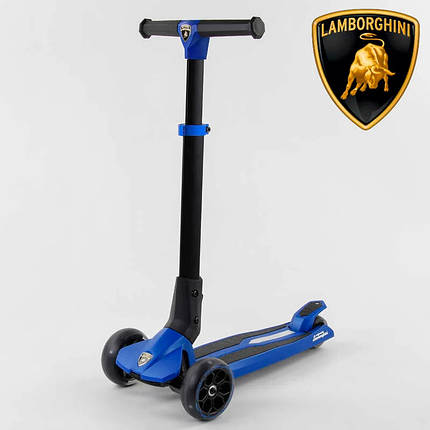 Самокат триколісний Lamborghini колеса світяться, чорно-синій, LB-20300, фото 1