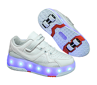 Роликовые кроссовки для девочек с LED подсветкой белые на 4-х колесах (DL123)