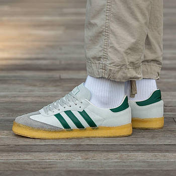 Чоловічі кросівки Adidas Samba x Ronnie Fieg x Clarks замшеві сірі із зеленим Адідас Самба весняні