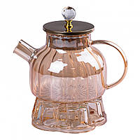 GHJ Заварник для чая стеклянный 1 литр с подставкой для свечи
