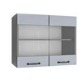 Дводверна навісна шафа вітрина 800 мм, верхній модуль для кухні з прозорими дверками