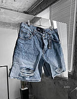 Мужские синие джинсовые шорты с рваностями молодежные , Летние классические синие шорты джинсовые потерт wear