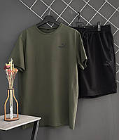 Мужской летний спортивный костюм Puma хаки футболка и шорты, Комплект хаки Пума на лето двойка повседнев wear