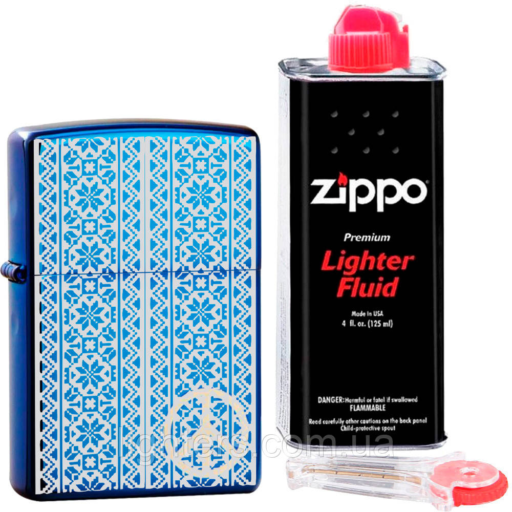 Набір Zippo "Вишиванка" + кремній + бензин зипо 21055