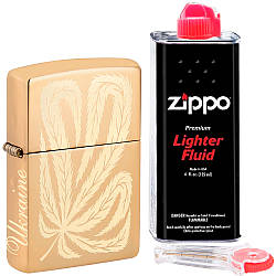 Набір Zippo "Ukraine emblem" + кремній + бензин зипо