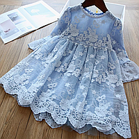 Весеннее-осеннее пышное платье с вышивкой из пряжи для девочек р.110