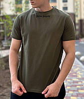 Мужская футболка хаки Palm Angels хлопковая летняя ,Легкая повседневная футболка Палм Ангелс цвета хаки trek