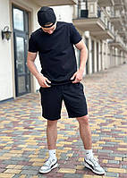 Мужской летний костюм черный базовый спортивный двойка , Удобный комплект на лето черный футболка и шорт trek