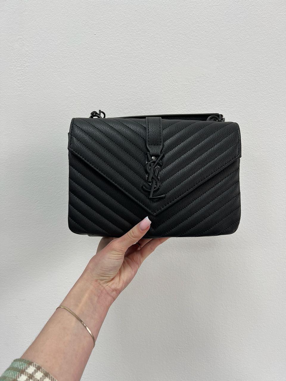 Жіноча сумка Ів Сен Лоран чорна Yves Saint Laurent Black College Medium in Quilted Leather, фото 1