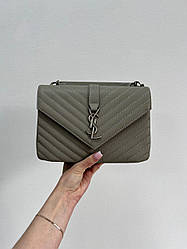 Жіноча сумка Ів Сен Лоран сіра Yves Saint Laurent Gray College Medium in Quilted Leather
