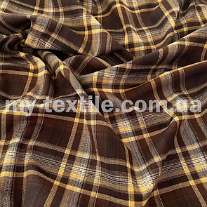 Костюмна тканина принт Туреччина клітинка коричневий із золотом