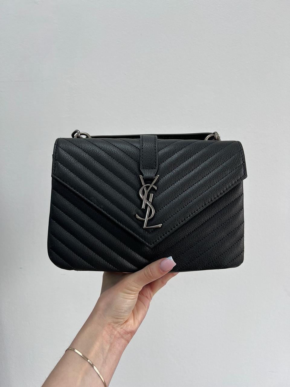 Жіноча сумка Ів Сен Лоран чорна Yves Saint Laurent Black College Medium in Quilted Leather