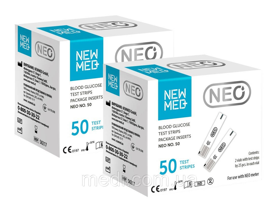 Тест смужки Neo Newmed (Нео Нюмед), смужки для вимірювання глюкози, 100 од., фото 1