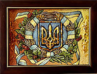 Картина из янтаря " Герб Украины Тризуб " 30x40 см
