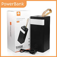 Зовнішній акумулятор PowerBank WUW-Y117 з потужним ліхтариком і ремінцем на руку 50000 мА·год павербанк для