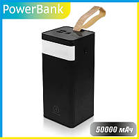 Зовнішній акумулятор PowerBank WUW-Y117 з потужним ліхтариком і ремінцем на руку 50000 мА·год павербанк для