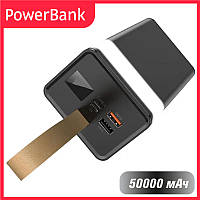 Зовнішній акумулятор PowerBank WUW-Y117 з потужним ліхтариком і ремінцем на руку 50000 мА·год павербанк для