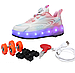 Роликові кросівки для дівчаток білі з рожевим на 4-х колесах з  LED підсвіткою (DL126), фото 3