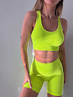 Женский спортивный костюм в рубчик двойка с шортами и топ для фитнеса Одежда для йоги и фитнеса салатовый