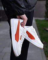 Классические мужские спортивные кроссовки Puma, удобные белые кеды с оранжевой вставкой из экокожи