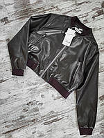S/M Женский кожаный бомбер хаки, кожаная куртка из эко кожи