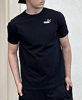 Мужская футболка черная Puma хлопковая летняя , Легкая повседневная футболка Пума черная стрейчевая
