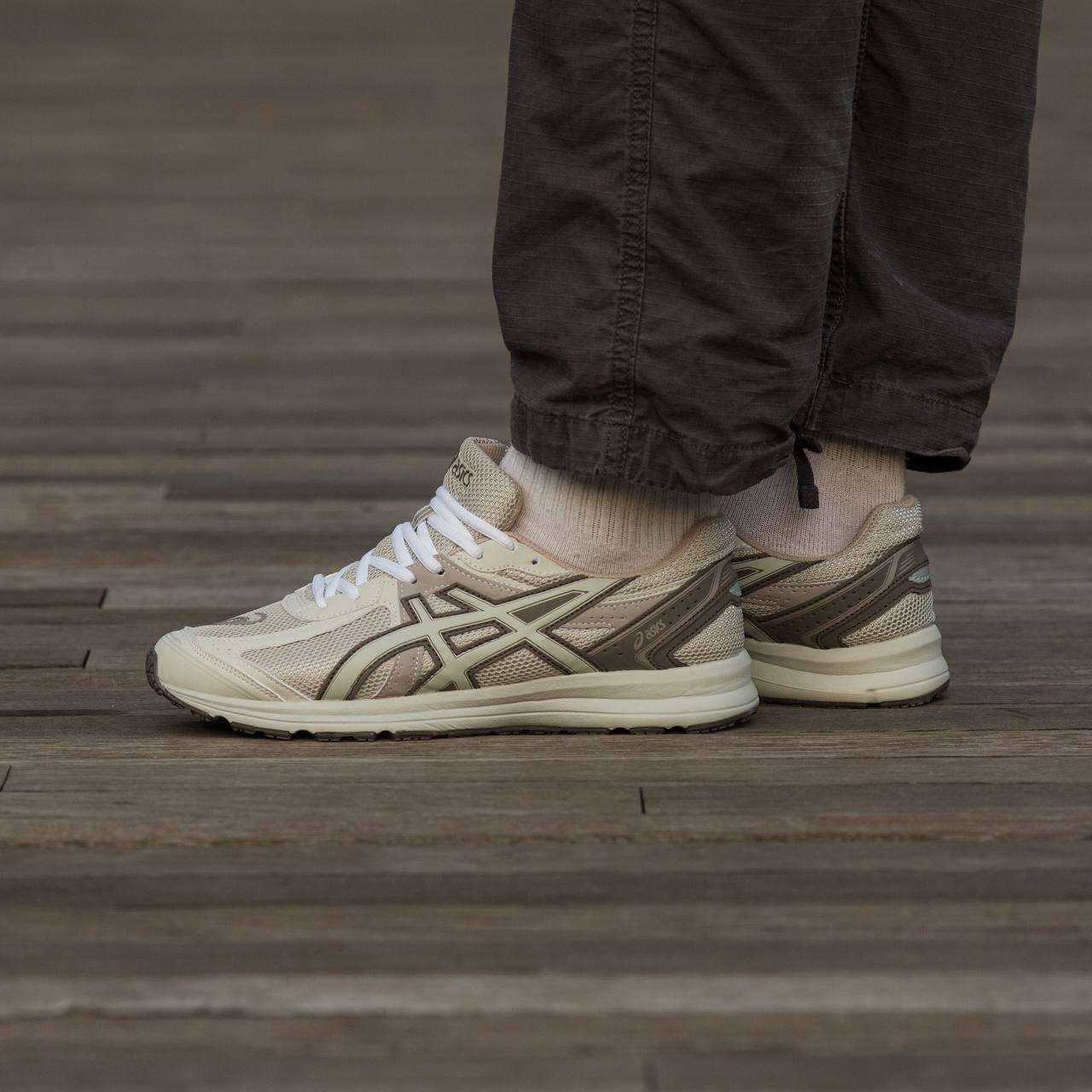 Чоловічі кросівки Asics Gel у сітку бежеві Асікс Гель зі шкіряними вставками весняні осінні, фото 1