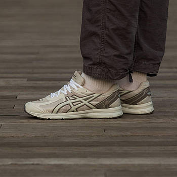 Чоловічі кросівки Asics Gel у сітку бежеві Асікс Гель зі шкіряними вставками весняні осінні